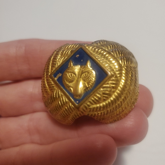 Boy Scout Cub Scout Wolf Blue Gold Tone Neckerchief Scarf Slide VTG - Picture 9 of 12